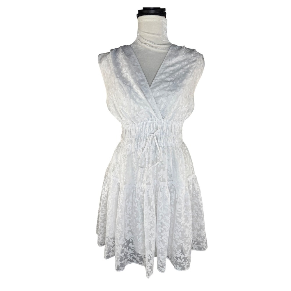Tommy Hilfiger White Floral Burnout Tiered Smocked Waist Dress Size 4 Sleeveless